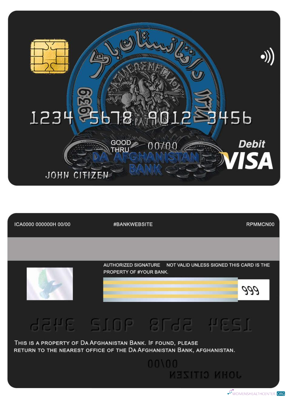 Download Afghanistan Da bank visa card Photoshop template